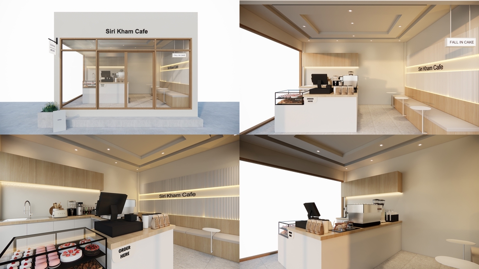ออกแบบร้านกาแฟSiri Kham Cafe 3D perspective รับทำภาพ 3มิติ ราคาถูก