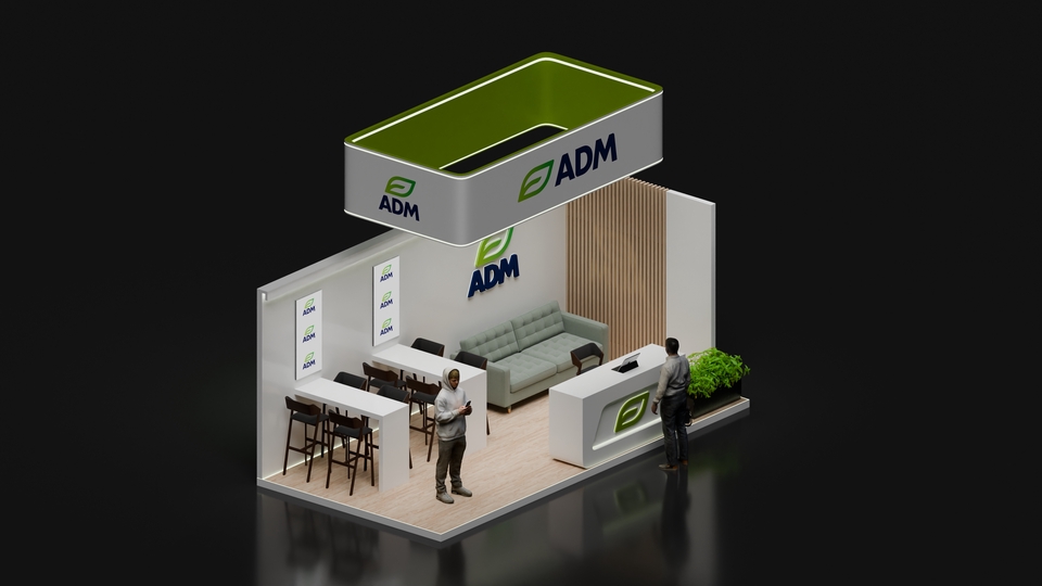 Desain stand pameran 3d untuk perusahaan ADM, desain stand pameran minimalis, desain booth pameran, jasa desain stand pameran, desain stand pameran unik, jasa desain booth pameran, desain stand pameran outdoor.
