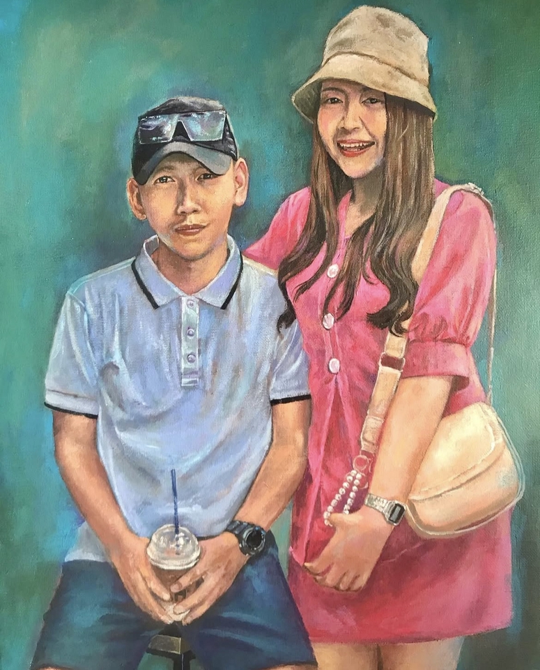 รับวาดภาพเหมือนสีน้ำมัน คู่รัก ภาพวาดบุคคล ภาพเหมือน งานศิลปะ Portrait painting