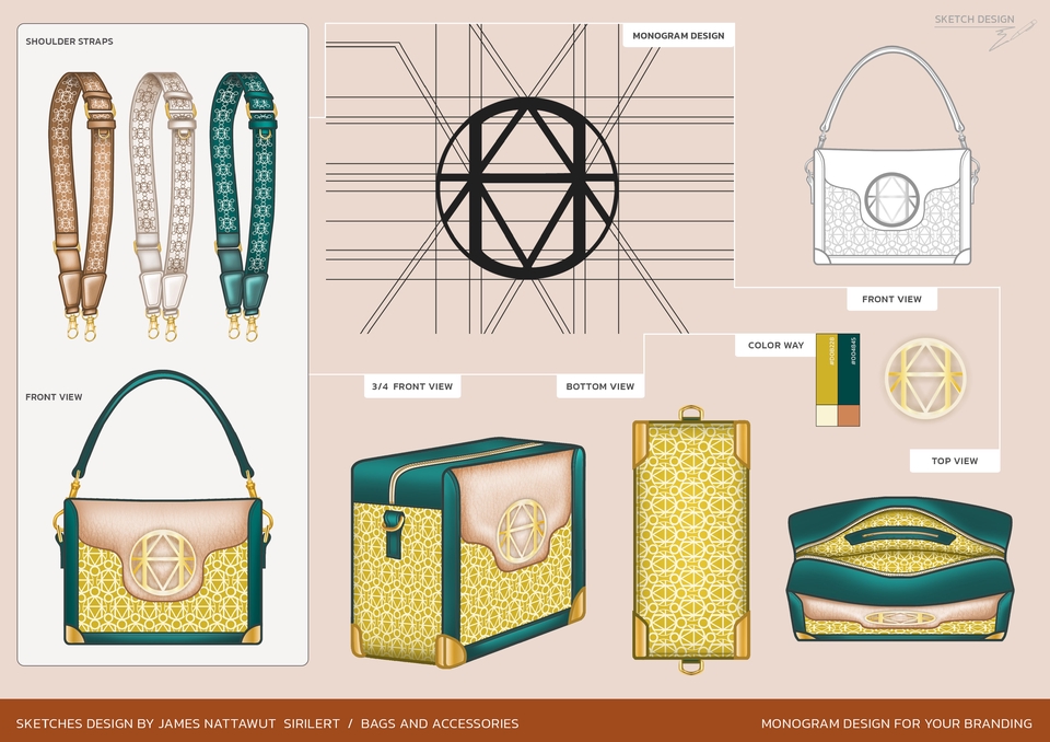 วาด/ออกแบบแพทเทิร์นเสื้อผ้า - รับออกแบบกระเป๋า / ลวดลายบนกระเป๋า Monogram ( Bags Design Accessory / Flat Sketches ) - 10