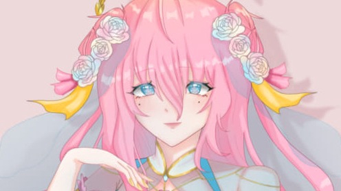 วาดแฟนอาร์ตการ์ตูน ผู้หญิงผมชมพู แต่งชุดเจ้าสาว