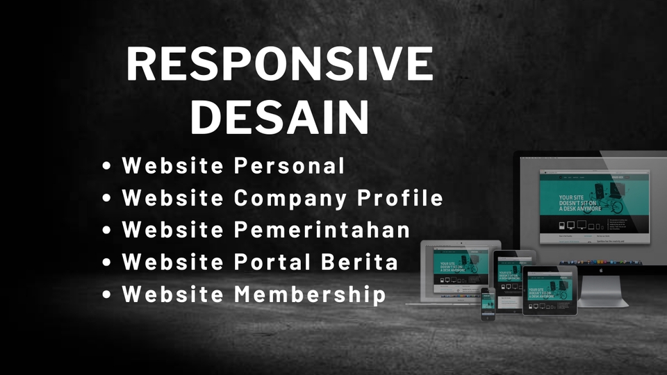 Jasa pembuatan website responsive dengan desain modern dan profesional, cocok untuk website personal, company profile, pemerintahan, portal berita, dan membership.