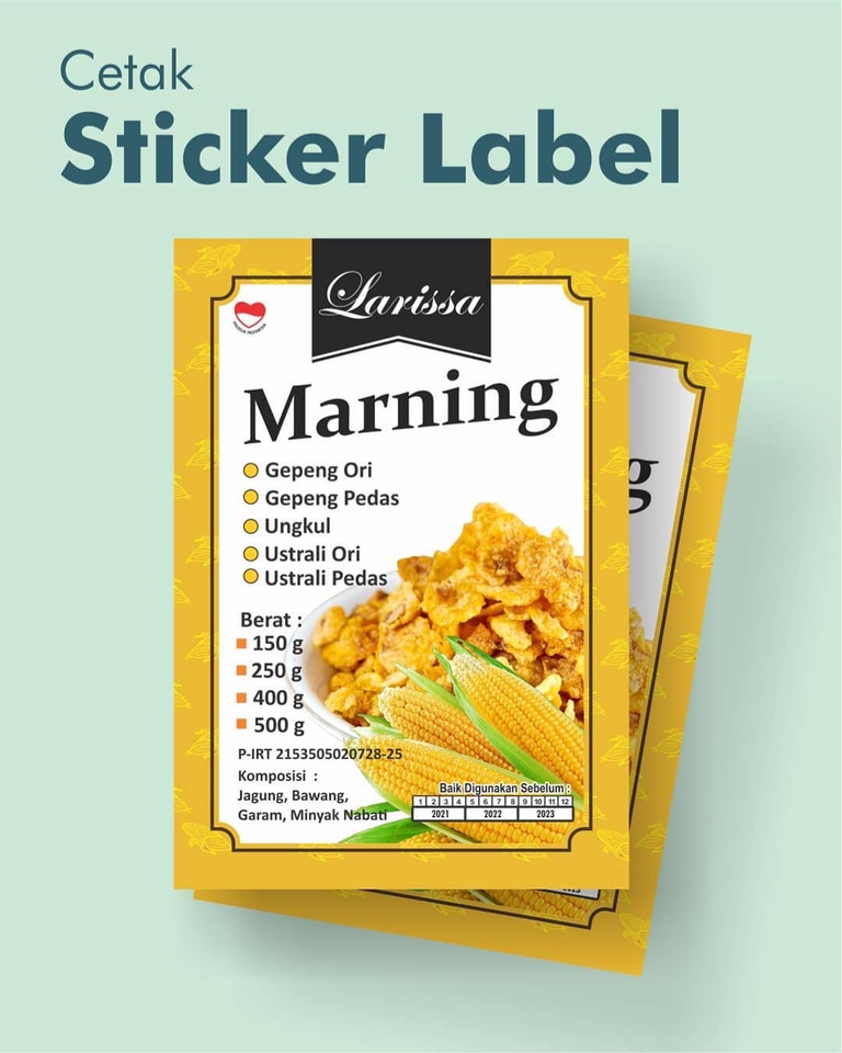 Jasa desain label makanan dengan desain minimalis untuk kemasan snack jagung manis