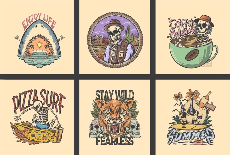 Desain Kaos & Motif - Illustrasi tengkorak sebagai kebutuhan Tshirt  - 16