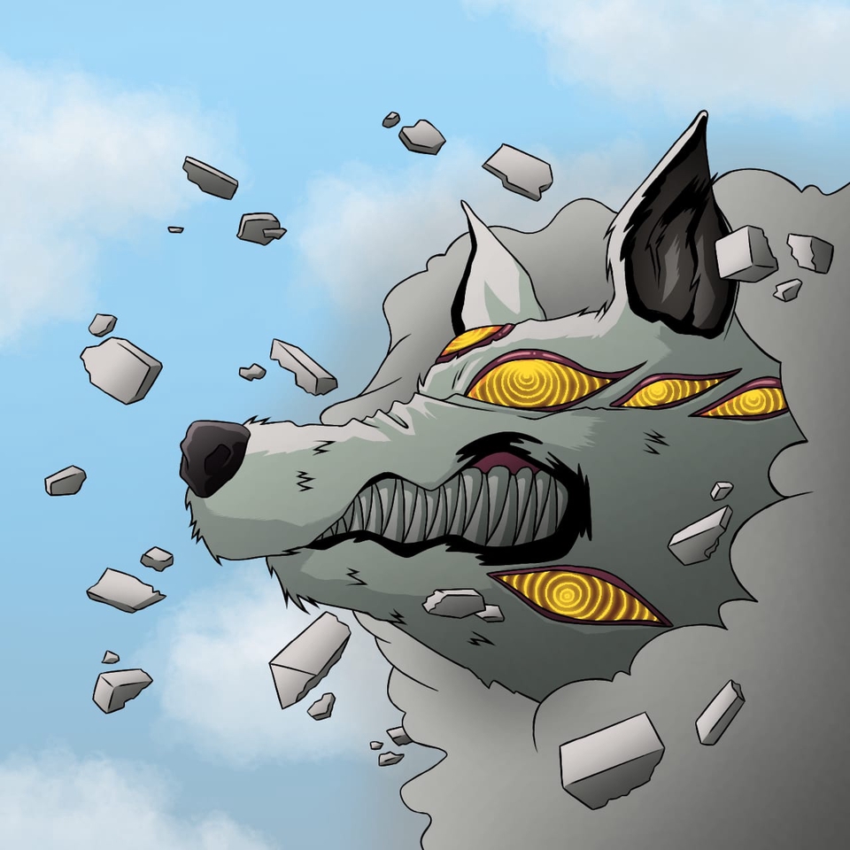 2D illustration of an anime creature called Kon, from Chainsaw Man.