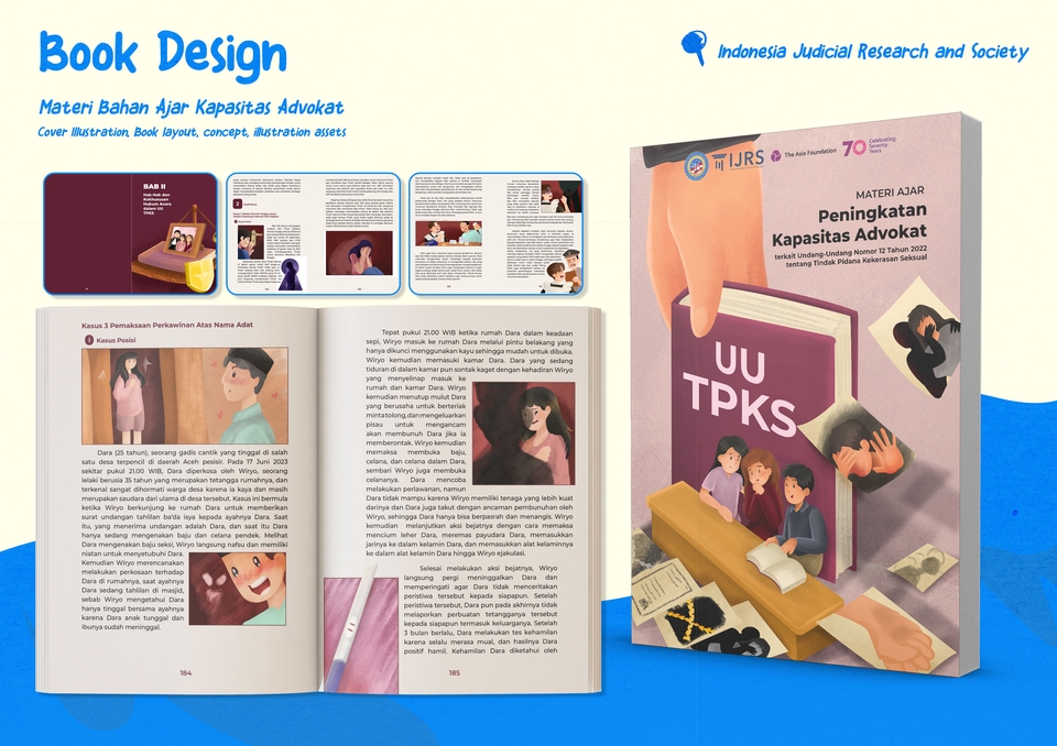 Desain cover buku materi bahan ajar tentang peningkatan kapasitas advokat.