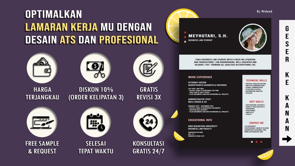 Portfolio & Resume - Desain CV, Cover Letter, & Resume (ATS dan Clean Design) | Indonesian & English - 1