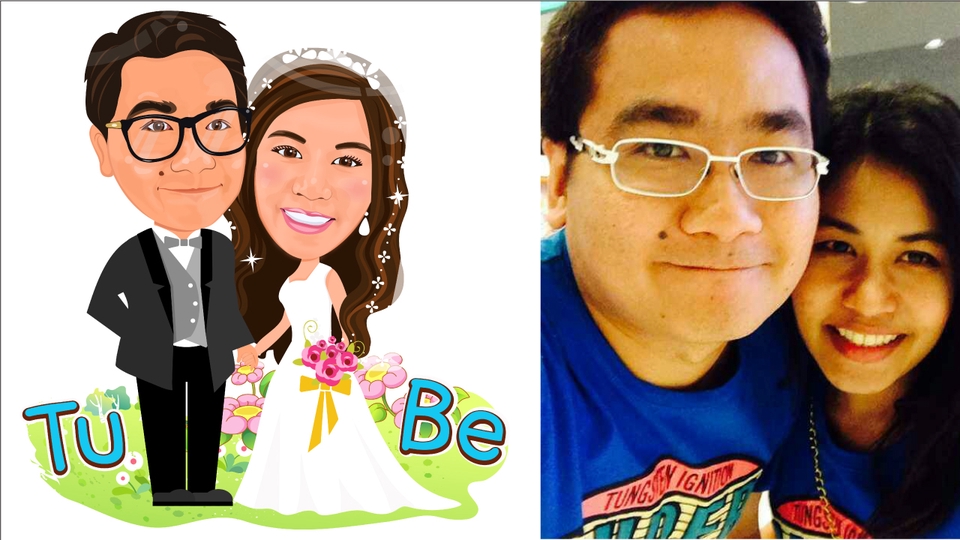 รับวาดรูปการ์ตูนล้อเลียน คู่รัก แต่งงาน วาดภาพล้อเลียน
