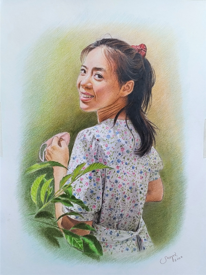 วาดภาพเหมือน Portrait - วาดภาพสีไม้ - ลายเส้นขาวดำ - 6