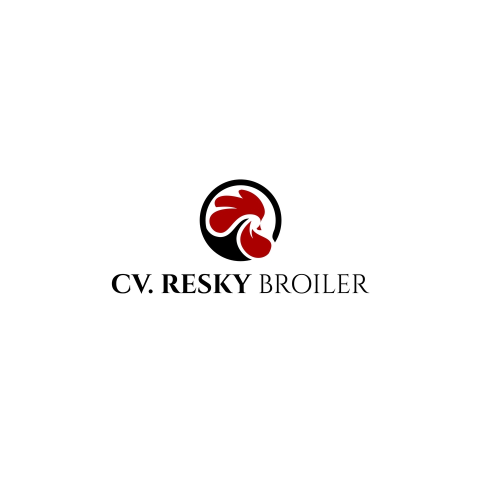 Logo CV Resky Broiler dengan gambar ayam jantan kepala