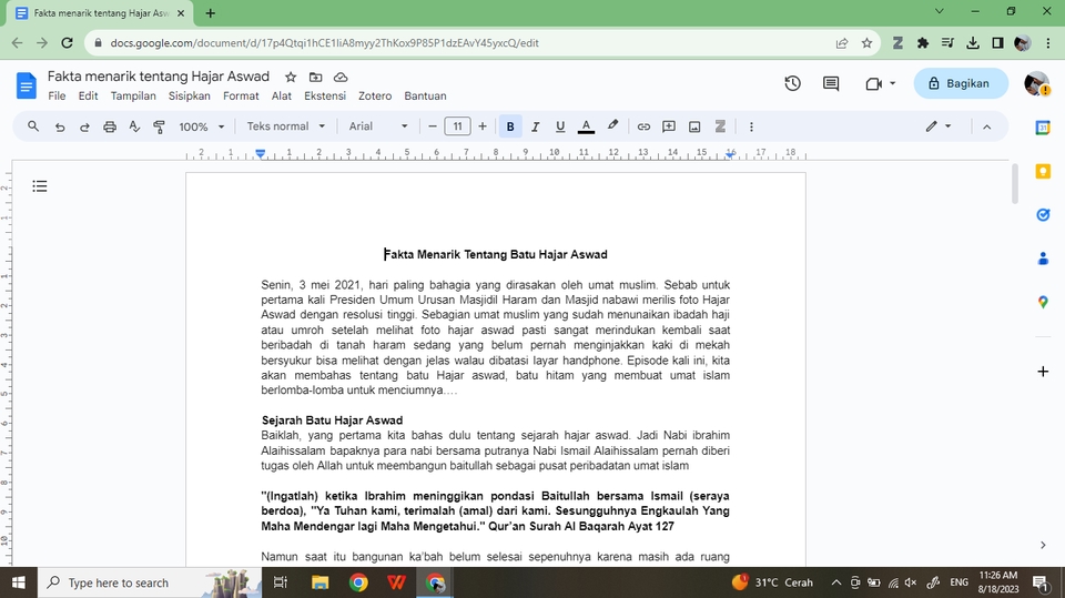 Jasa penulisan artikel tentang fakta menarik tentang Hajar Aswad, salah satu objek suci umat muslim di Mekah.