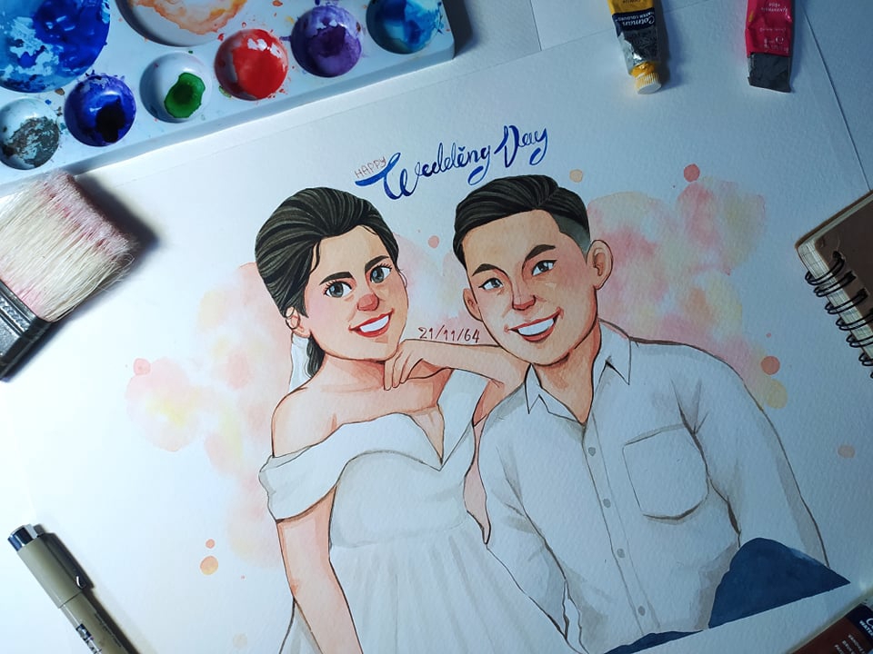 วาดภาพเหมือน Portrait - รับวาดภาพการ์ตูนสีน้ำ / watercolor painting - 3