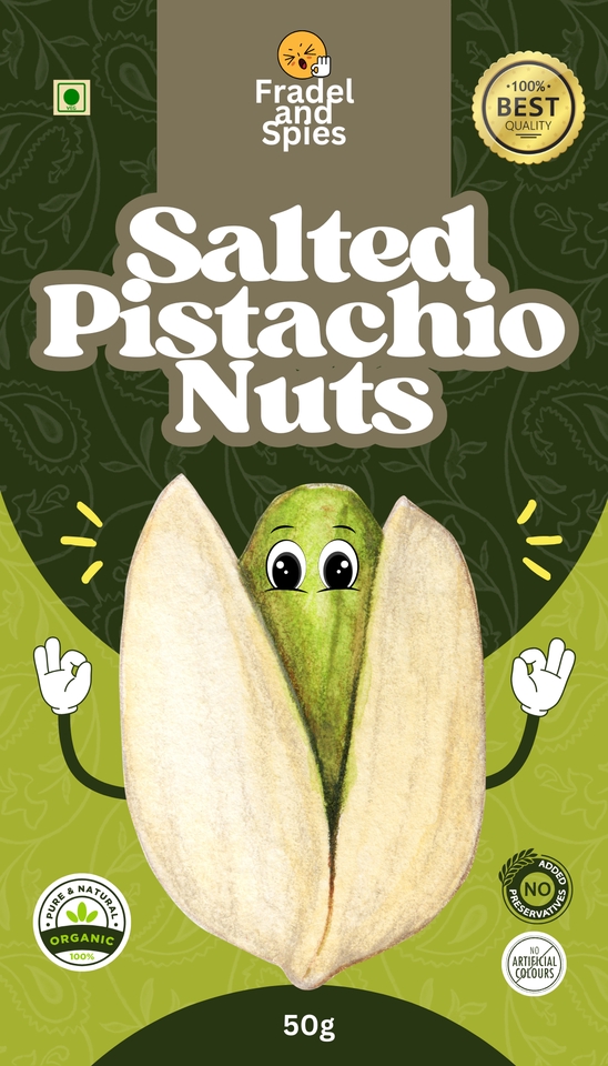 Infografis kacang pistachio asin dengan desain lucu dan harga terjangkau