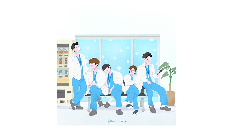 รับวาดรูปการ์ตูน 5 คน สไตล์มินิมอล สีสันสดใส
