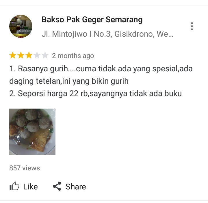 Memberi Review - Review tempat,jasa,maupun makanan - 4