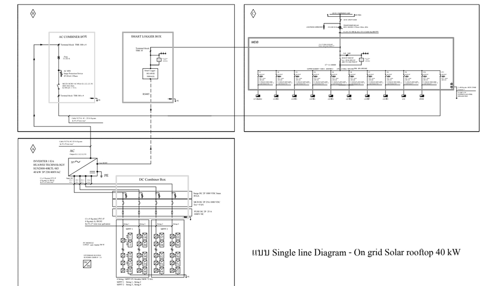 ออกแบบโซล่าเซลล์ on grid 40kW เขียนแบบระบบไฟฟ้า เขียนแบบโซล่าเซลล์ รับเขียนแบบไฟฟ้า รับออกแบบระบบไฟฟ้า