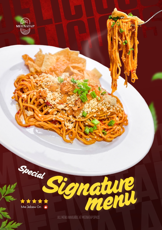 Desain menu makanan mie dengan konsep minimalis dan modern untuk restoran atau cafe.