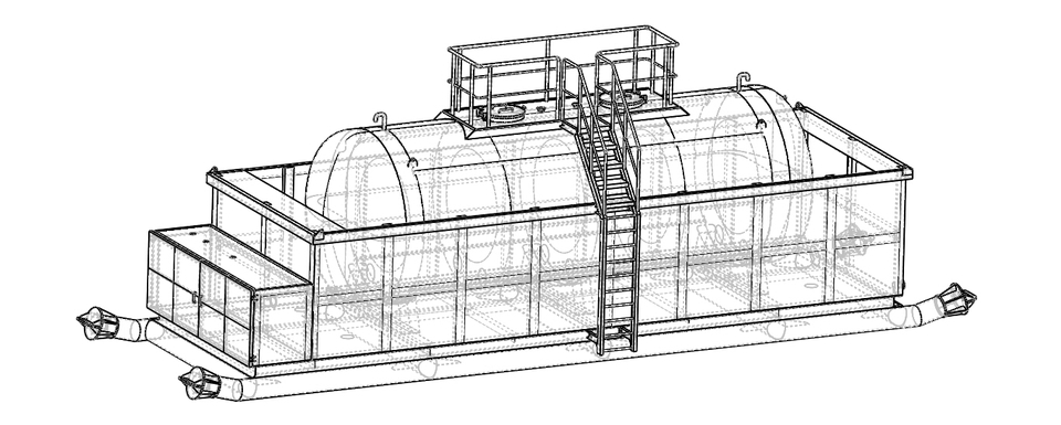Jasa drafter autocad untuk desain pembuatan tanki minyak dengan tangga dan kerangka baja.
