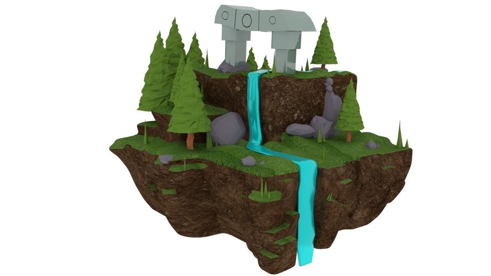 Jasa Desain 3D Render Eksterior, Rumah Minimalis Dengan Air Terjun Dan Taman