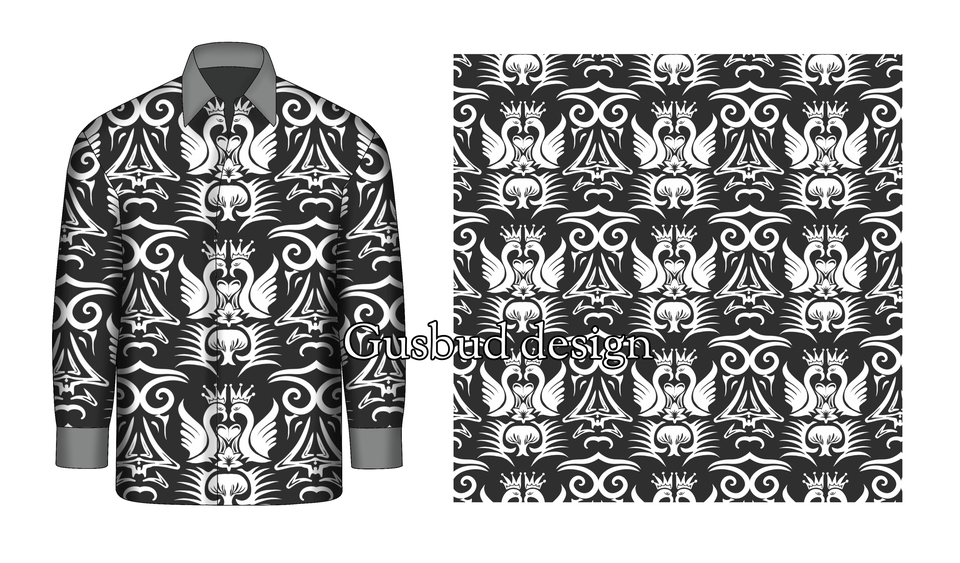 Desain kaos distro pria dengan motif batik modern dan abstrak.