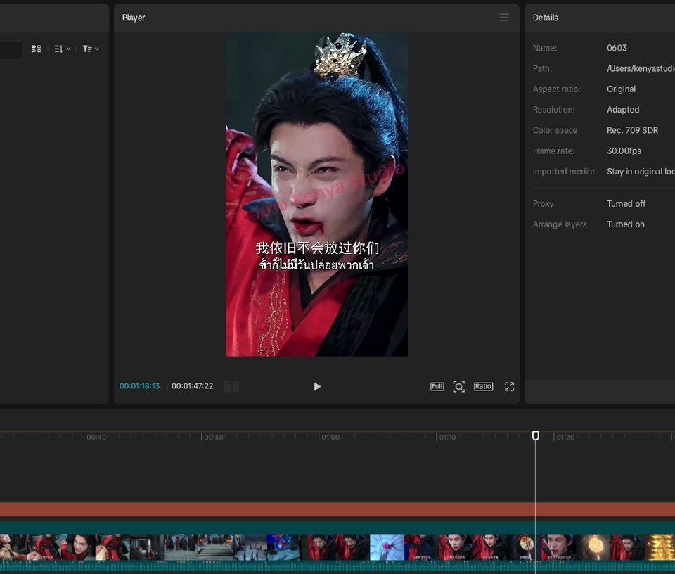 รับทำซับไตเติลภาษาไทยและจีน ภาพตัวอย่างการทำงาน ตัดต่อวิดีโอ