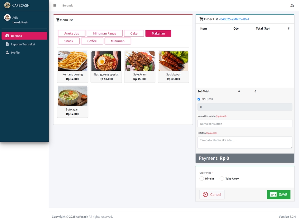 Jasa pembuatan program aplikasi desktop cafe dengan desain user interface yang intuitif dan mudah