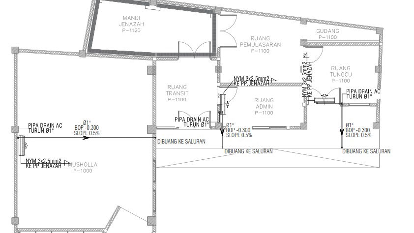 Jasa drafter autocad freelance, gambar desain denah ruangan  dengan detail ruang transit, ruang admin, dan ruang jenazah,  jasa gambar autocad murah, drafter interior,  drafter arsitek  murah.