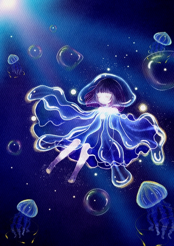 รับทําวอลเปเปอร์โทรศัพท์ภาพวาดดิจิทัลสาวน้อยในโลกใต้น้ำ วอลเปเปอร์มือถือแนวแฟนตาซี ภาพพื้นหลังสวย
