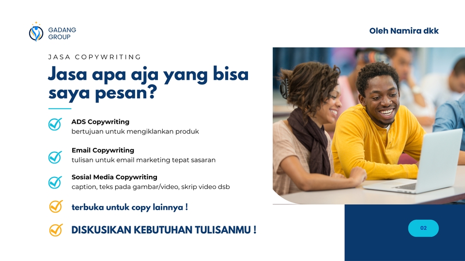 Jasa copywriting profesional untuk meningkatkan brand dan penjualan produk Anda di Indonesia. Layanan meliputi jasa copywriting website, copywriting ads, email marketing, dan media sosial.