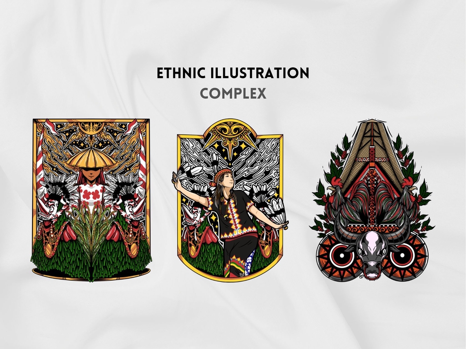 Desain kaos distro dengan motif batik dan ilustrasi wanita mengenakan pakaian tradisional