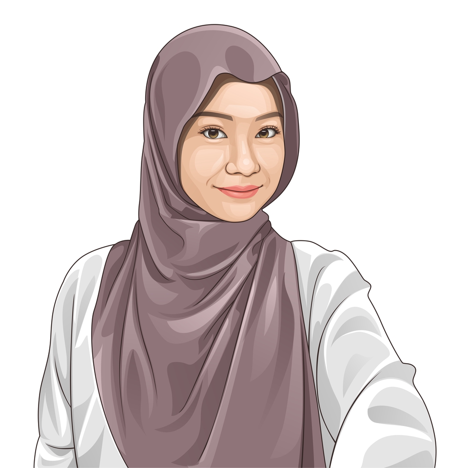 Jasa ilustrasi wanita berhijab dengan latar belakang putih