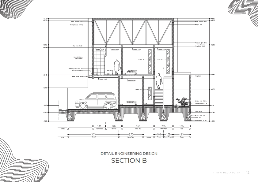 Jasa drafter autocad freelance desain interior dan eksterior rumah dengan detail engineering design untuk section B.