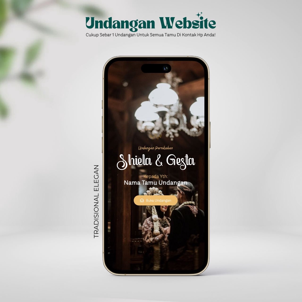 Desain website undangan pernikahan modern dengan tema tradisional elegan untuk Shiela dan Gesta