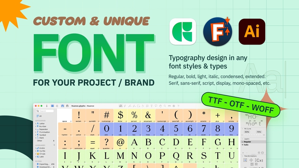 Jasa Lainnya - Membuat font kustom untuk merek, web, dan proyek, unik dan orisinal - 1