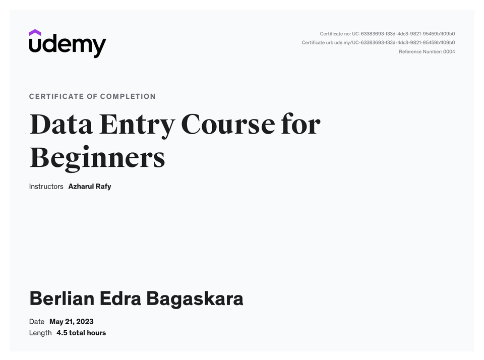 Jasa data entry freelance untuk pemula dengan sertifikat Udemy