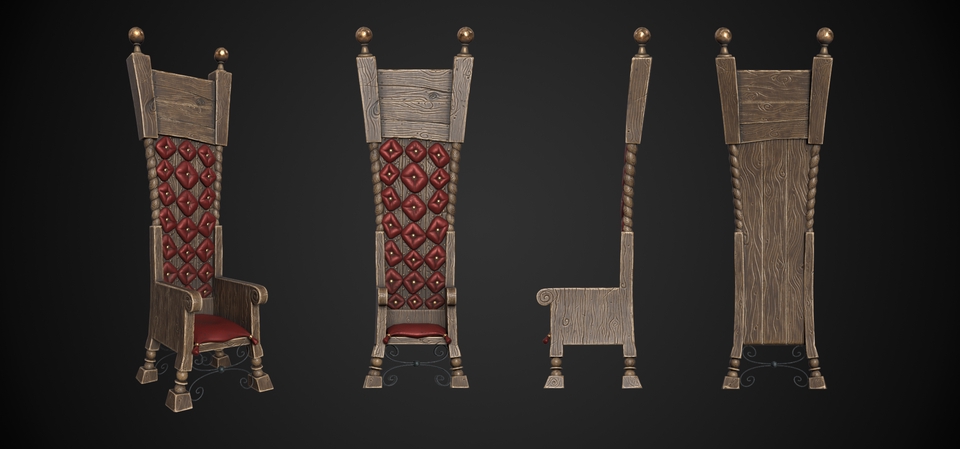 Jasa desain 3D kursi kayu klasik dengan desain unik untuk interior rumah