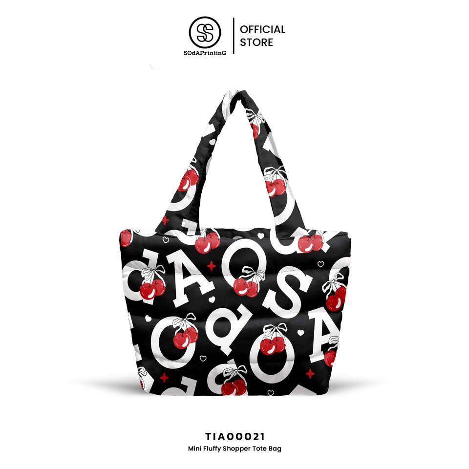 รับผลิตกระเป๋าผ้าขนาดเล็กพิมพ์ลายเชอร์รี่น่ารัก กระเป๋าผ้าคุณภาพดี สั่งทำกระเป๋าตามแบบ โรงงานผลิตกระเป๋า