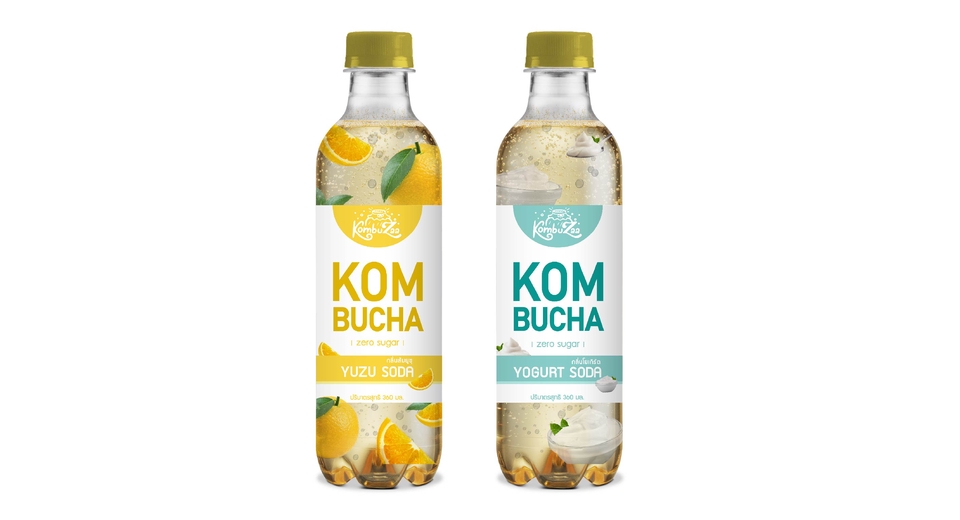 ออกแบบฉลากขวดน้ำดื่ม kombucha รสยูซุและโยเกิร์ต