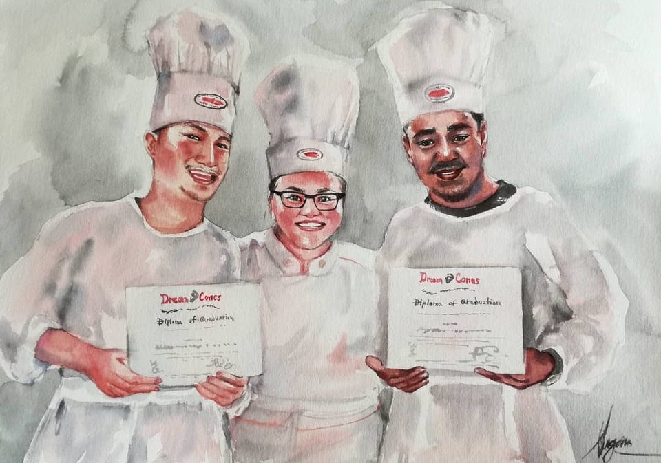 รับวาดภาพเหมือน ภาพวาดเหมือนการ์ตูน 3 คน งานศิลปะดิจิตอล