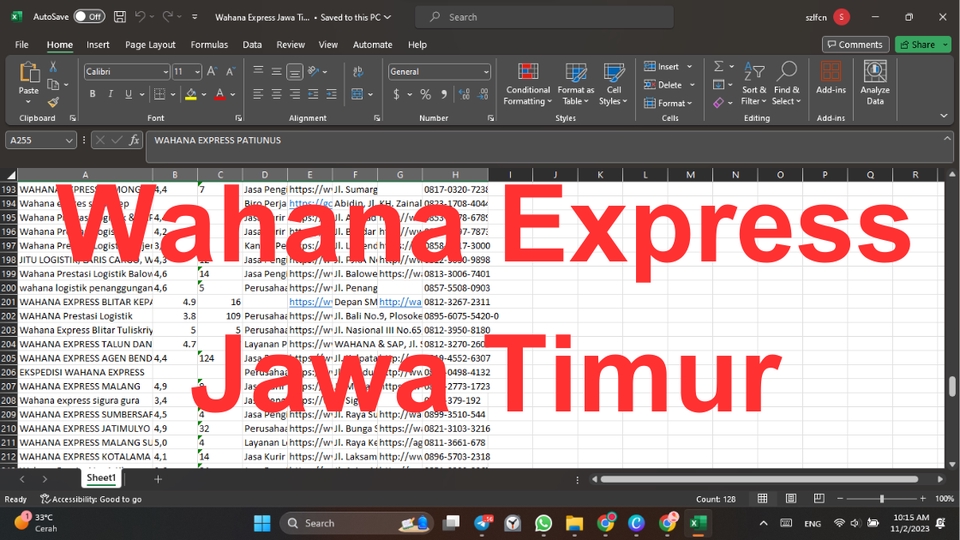 Jasa Data Entry Excel - Wahana Express Jawa Timur