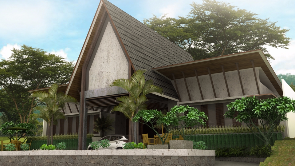 3D & Perspektif - Desain rumah, vill, atau kafe gaya tropis atau indutrial - 1