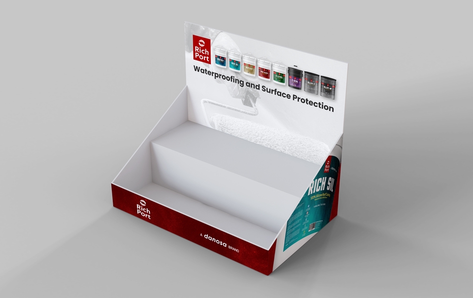 Rak display produk Rich Port untuk keperluan waterproofing dan proteksi permukaan.