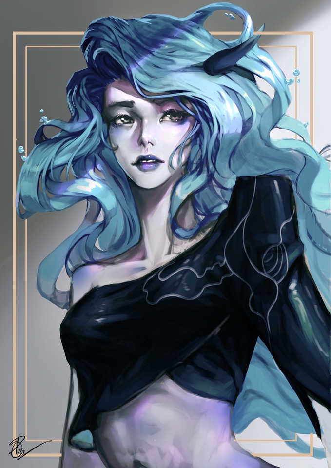 รับวาดภาพดิจิตอลเพ้นท์ สไตล์แฟนตาซี  ตัวละครหญิง ผมสีฟ้า