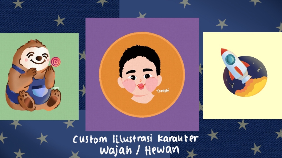 Jasa lukis wajah kartun freelance, karikatur gambar karakter wajah dan hewan