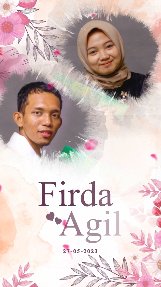 Jasa desain kartu ucapan ulang tahun untuk pria dan wanita dengan desain bunga dan nama Firda Agil.