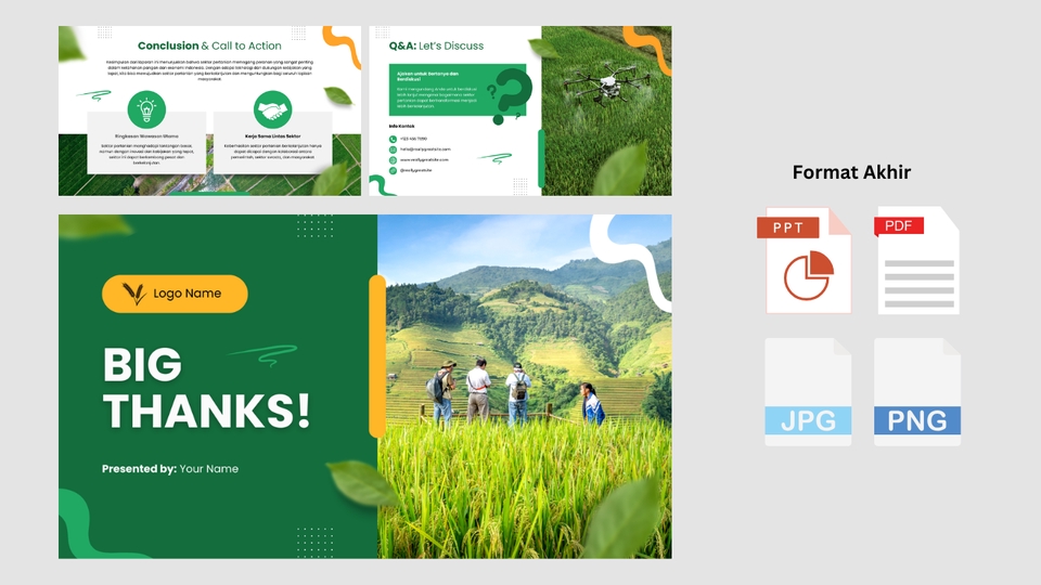 Jasa desain presentasi powerpoint dengan desain minimalis modern untuk keperluan presentasi seminar, skripsi, thesis, atau business presentation.