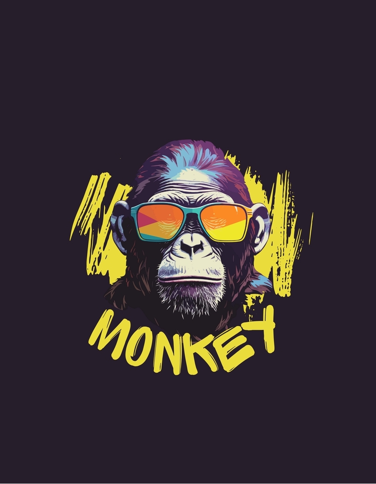 Desain kaos monyet keren dengan kacamata hitam untuk pria dan wanita.