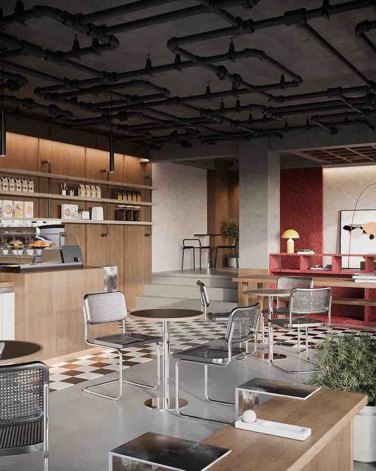 ออกแบบร้านกาแฟ3D perspective รับทำภาพ3มิติ ราคาถูก