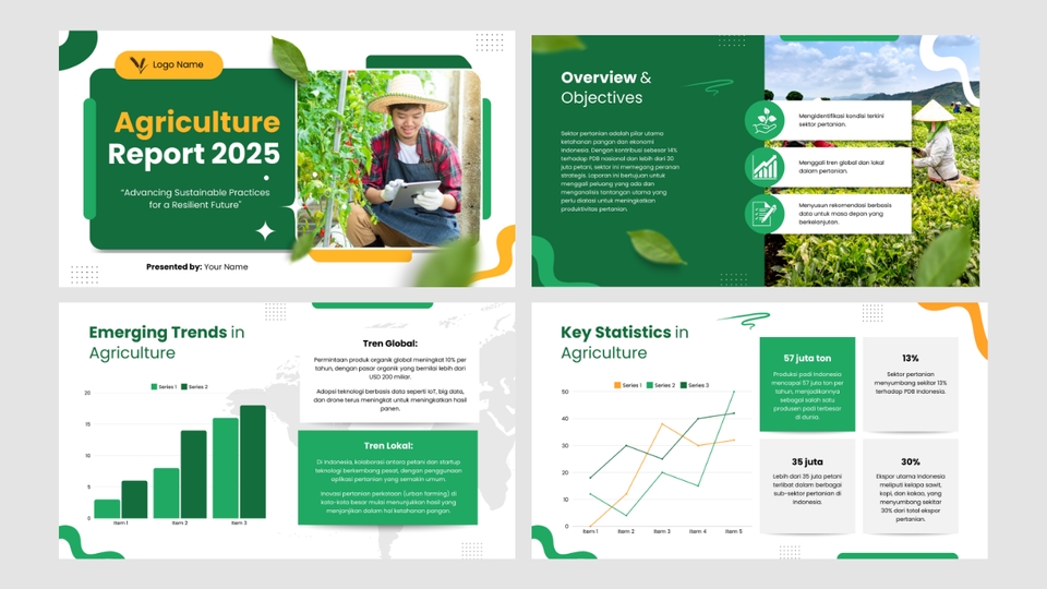 Jasa pembuatan presentasi powerpoint untuk laporan pertanian dengan desain menarik dan profesional.