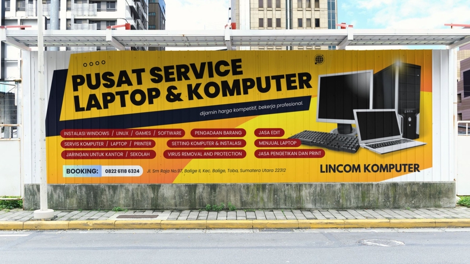 Jasa desain spanduk online pusat service laptop komputer LINCOM KOMPUTER